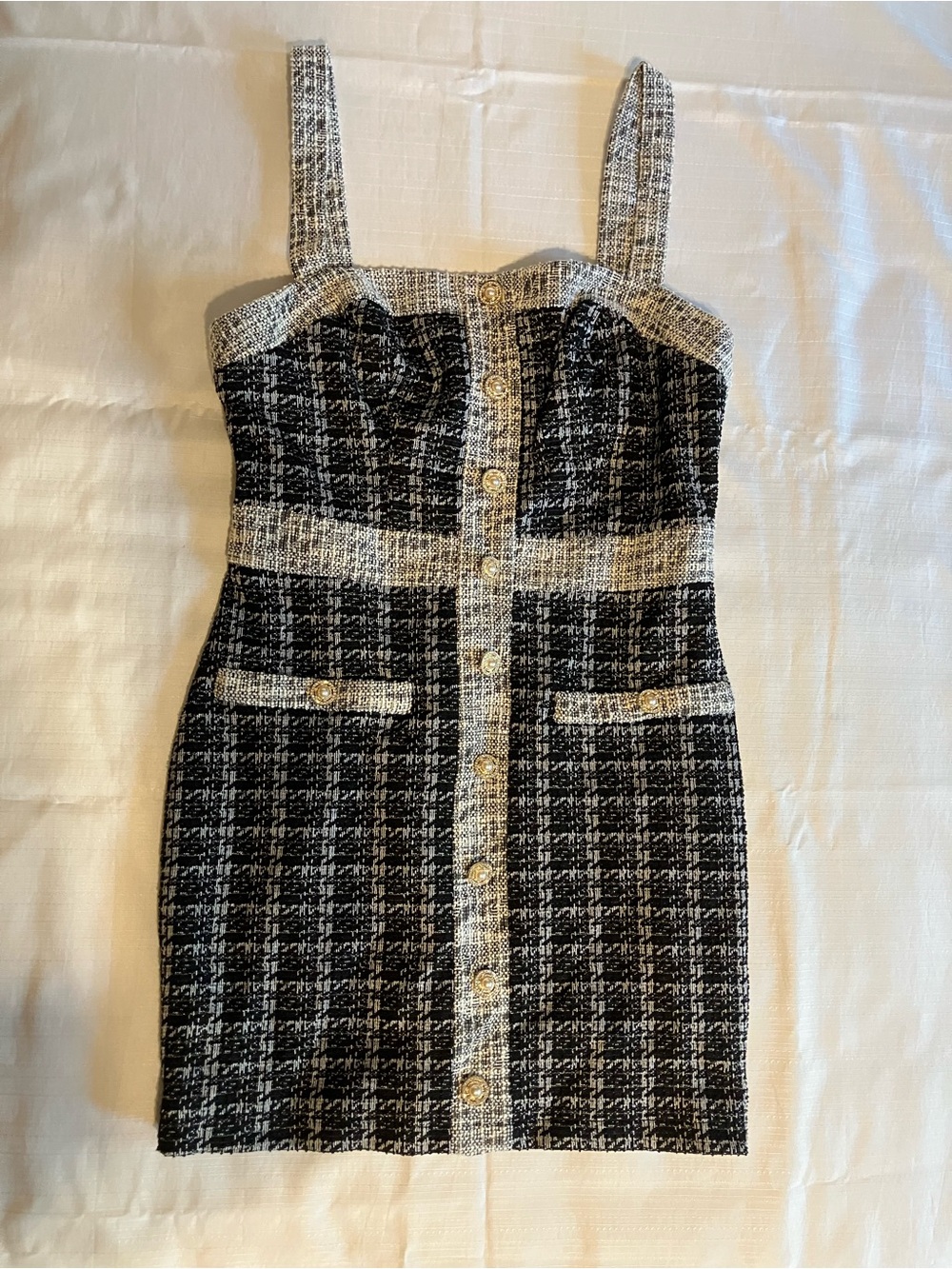 Fashion Nova Black and White Tweed Mini Dress